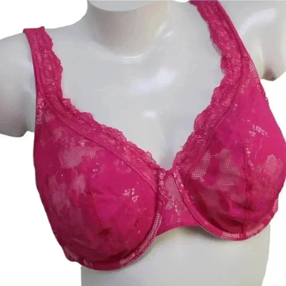 Cacique hot pink lace underwire bra size 38DD - Picture 1 of 11